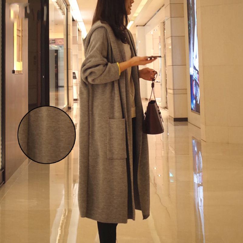

Outwear Long Warm Comfy Coat Trendy Solid Color Sweater Autumn Winter Coat Loose Slimming Hooded Women' Knit Cardigan Dropship, Black