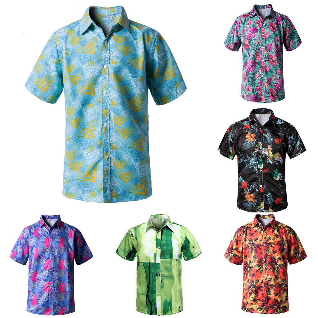 

Mens Hawaiian Shirt Male Casual Printed 2019 Spring and Summer Fashion Couple Personal Printed Short-sleeved Beach Tops -4XL, Black