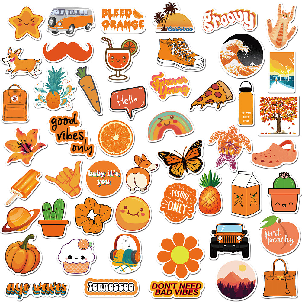 

50PCS Mixed Car Stickers Orange Fresh For Skateboard Laptop Fridge Helmet Stickers Pad Bicycle Bike Motorcycle PS4 Notebook Guitar Pvc Decal, Multi colors