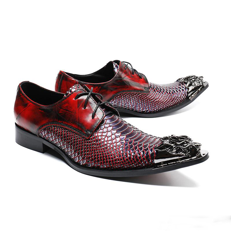 

Pointed Toe Lace up Man Wedding Party Footwear Alligator Genuine Leather Derby Men's Runway Modern Shoes, As picture