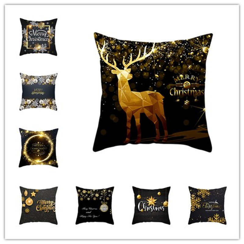 

Christmas Decorations for Home Gold Black Snowflake Elk Cushion Cover Navidad 2019 Xmas Ornaments New Year 2020 Christmas Gift