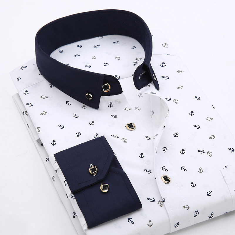 

Patchwork Collar floral men' casual shirt Fashion long sleeve Print slim fit soft pocket 4xl male dress shirt, Cy115