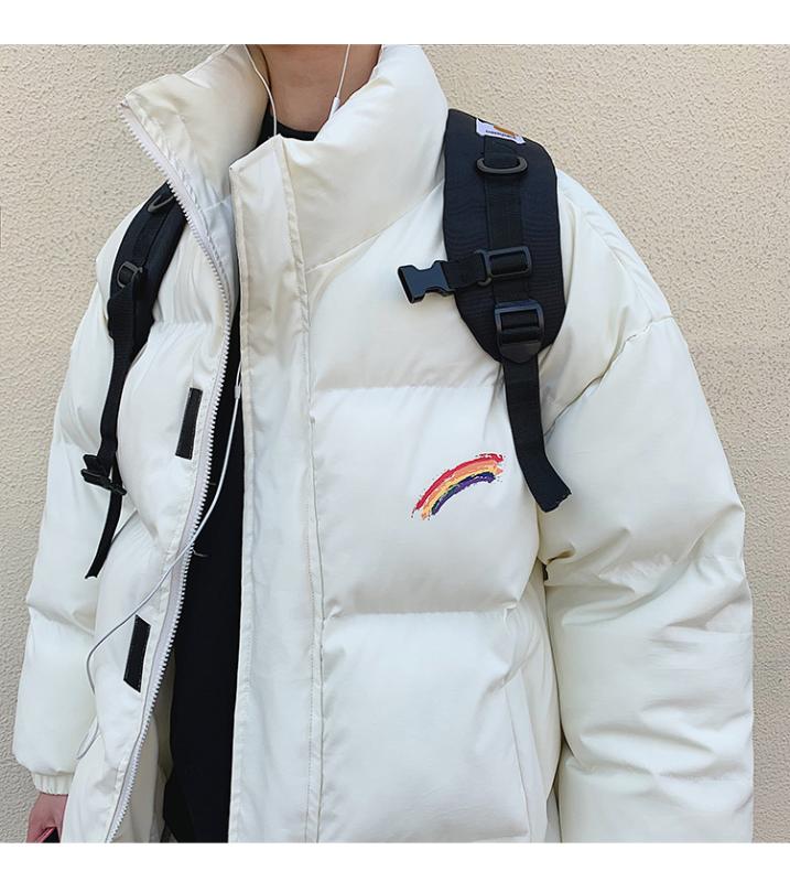 

Men Rainbow Thick Bubble Coat 2020 Parka Mens Streetwear Hip Hop Winter Jackets Coats Male Warm Korean Puffer Jackets, Black