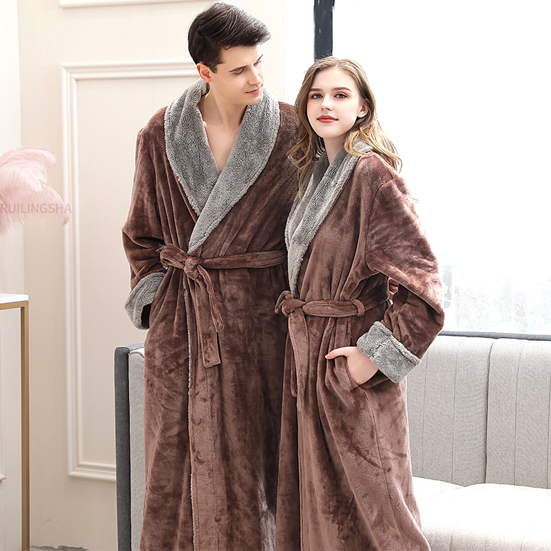 

Women Winter Plus Size Long Flannel Bathrobe Kimono Warm Pink Bath Robe Night Fur Robes Bridesmaid Dressing Gown Men Sleepwear V191213, Lavender