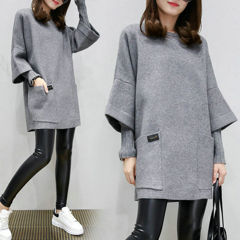 

Plus Size 3XL Sweatershirts Women Fake Two Pieces Pullover Sweatershirt 2019 Winter Autumn Thick Warm Loose Tops Loose Pullover, Gray