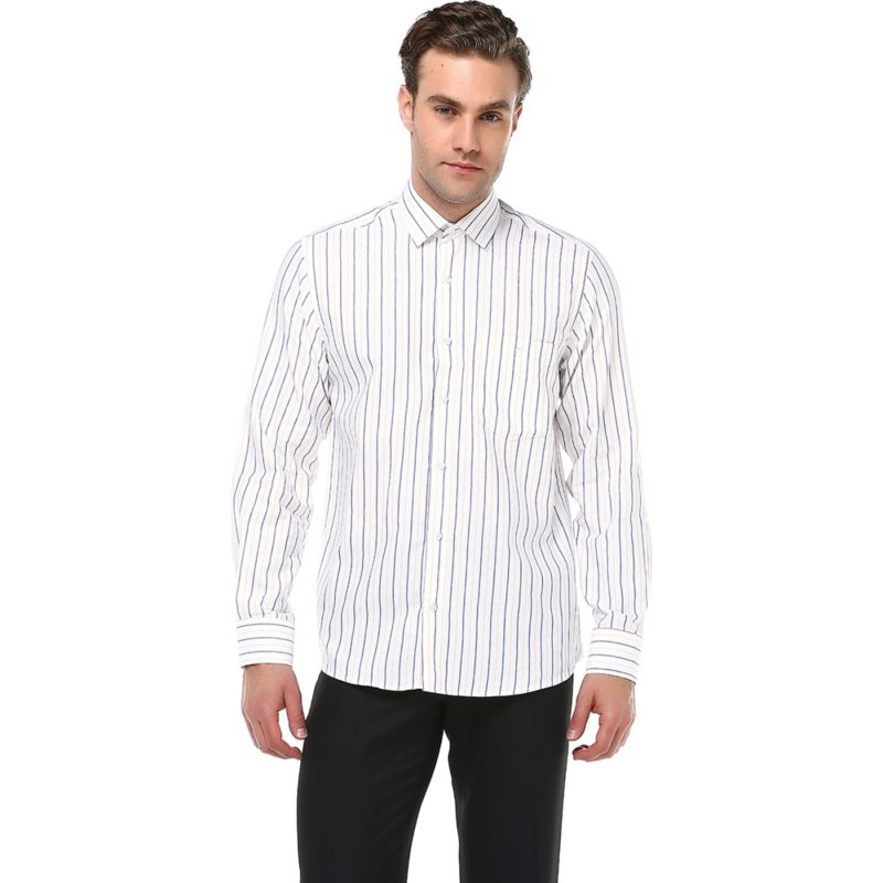 

Varetta-Wide Cut Blue Men's Shirt, White