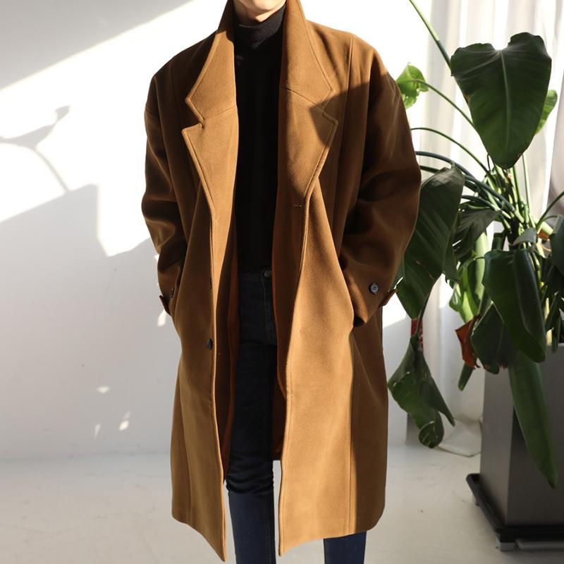 

New 2020 Long Woolen Coat Men Parka Casual Fashion Windbreaker Male's clothing Outwear Abrigos Mujer Hot LX1120, Black