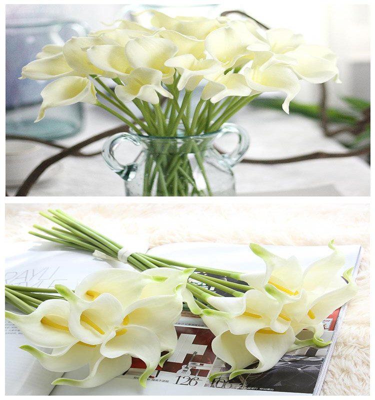 

33cm length Calla Lily Artificial Flowers Wedding Bouquet Real Touch Pu Calla Lilies Fake Branches Home Decoration 01, Customize