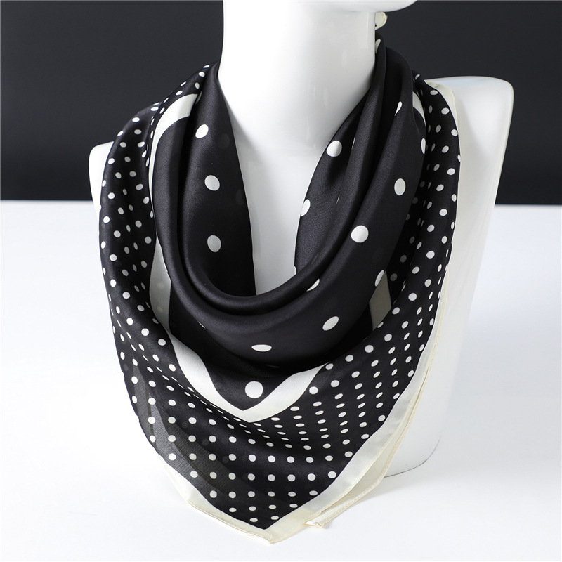 

2020 Fashion Square Silk Scarf Women Black White Polka Dot Shawls and Wraps Bag Scarves Hair Tie Bandanas Hijab 70*70Cm