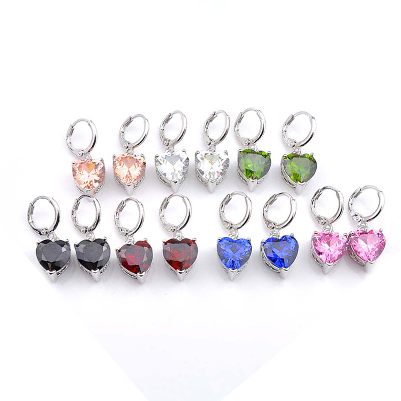 

Wholesale 6 Pair Luckyshine 925 silver plated Heart-shaped Morganite Peridot Citrine Gems For Women Zircon Dangle Earrings Jewelry