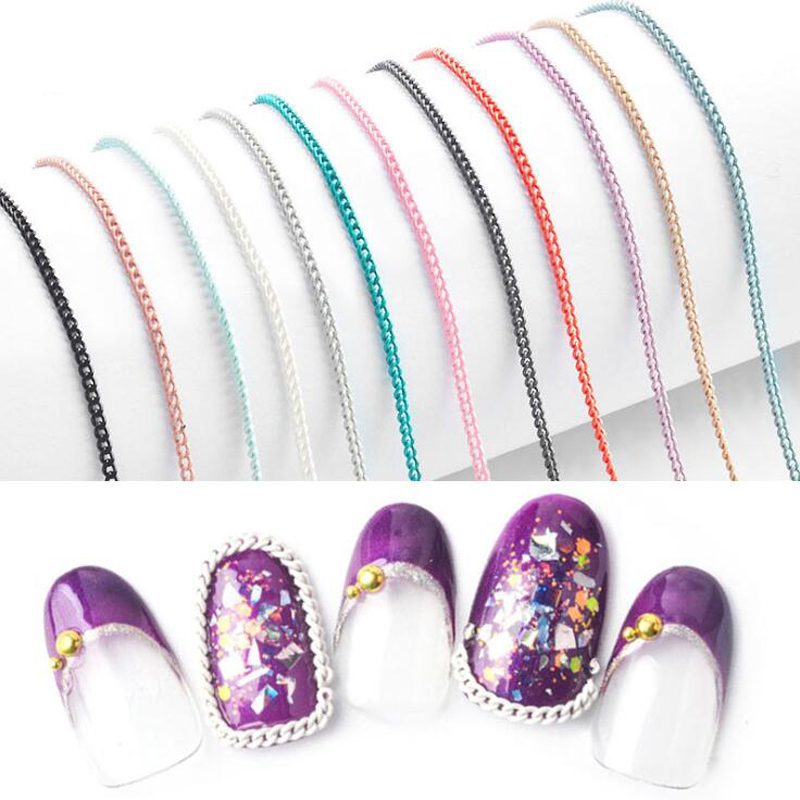

1 PCS Nail Decoration Color Chain For Manicure Superfine Zipper Nail Alloy Metal Decorations Nails Chain Metal 12 colors