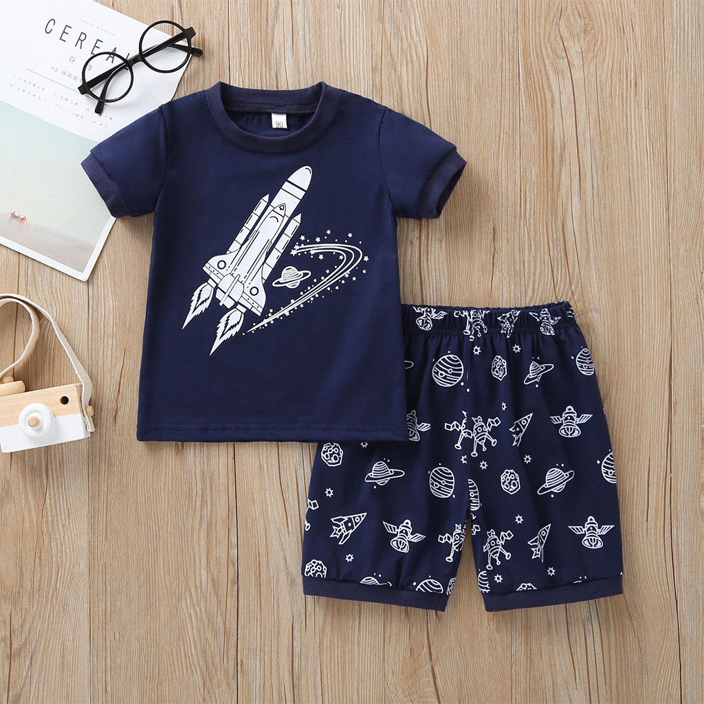 

Fashion Summer Boys Clothes Set 2020 Toddler Kids Baby Boys Fashion Cartoon Printed T-shirt Tops Shorts Gentlement Set Ropa Nina, Blue