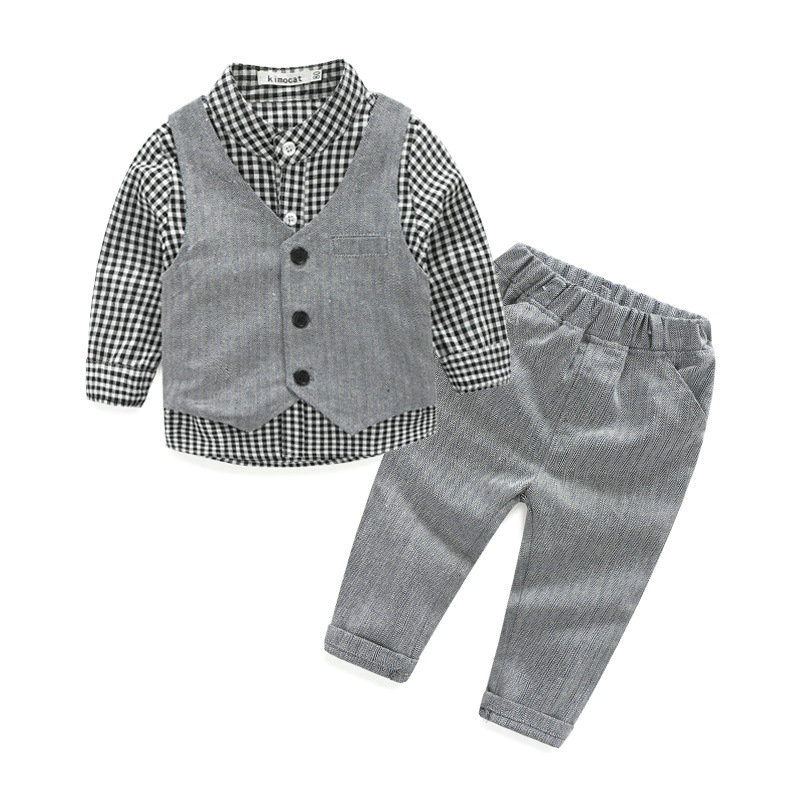 

Kids Gentleman Baby Boy Clothes Shirt With Bow Tie+Vest+trousers 3pcs Formal Kids Clothes Set Newborn Baby Clothes 0-24Months, Gray