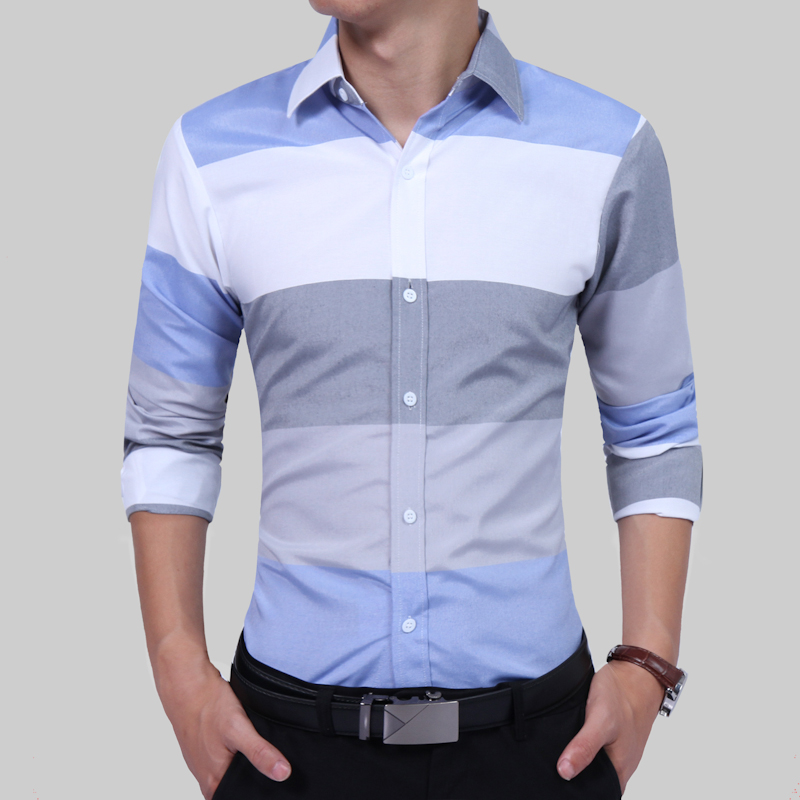 

Fashion Male Shirt Long-Sleeves High Quality Hit Color Stripes Casual Shirt Mens Dress Shirts Slim Men Shirt XXL, Multi