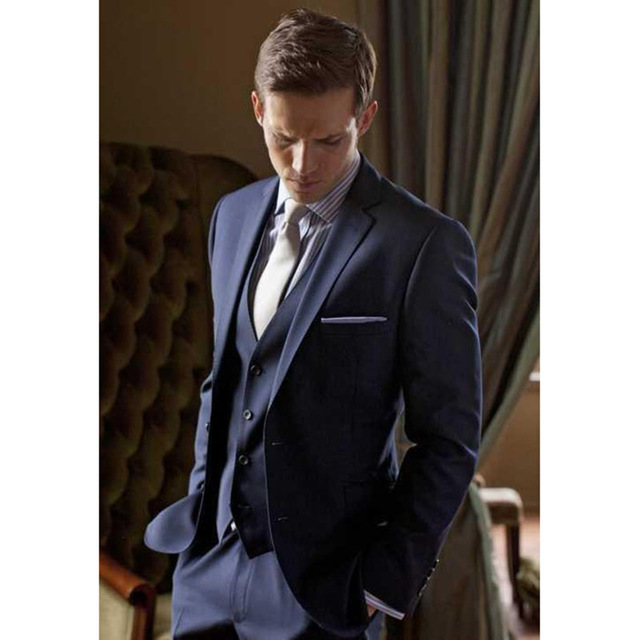 

Navy Blue Two Button Men Suit For Wedding 3pieces(Jacket+Pants+Vest+Tie) Custom Made Groom Tuxedos Notch Lapel Men Blazer, Beige
