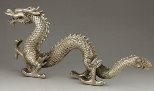Exquisite CHINESE SILVER COPPER HANDMADE DRAGON /& RUYI STATUE
