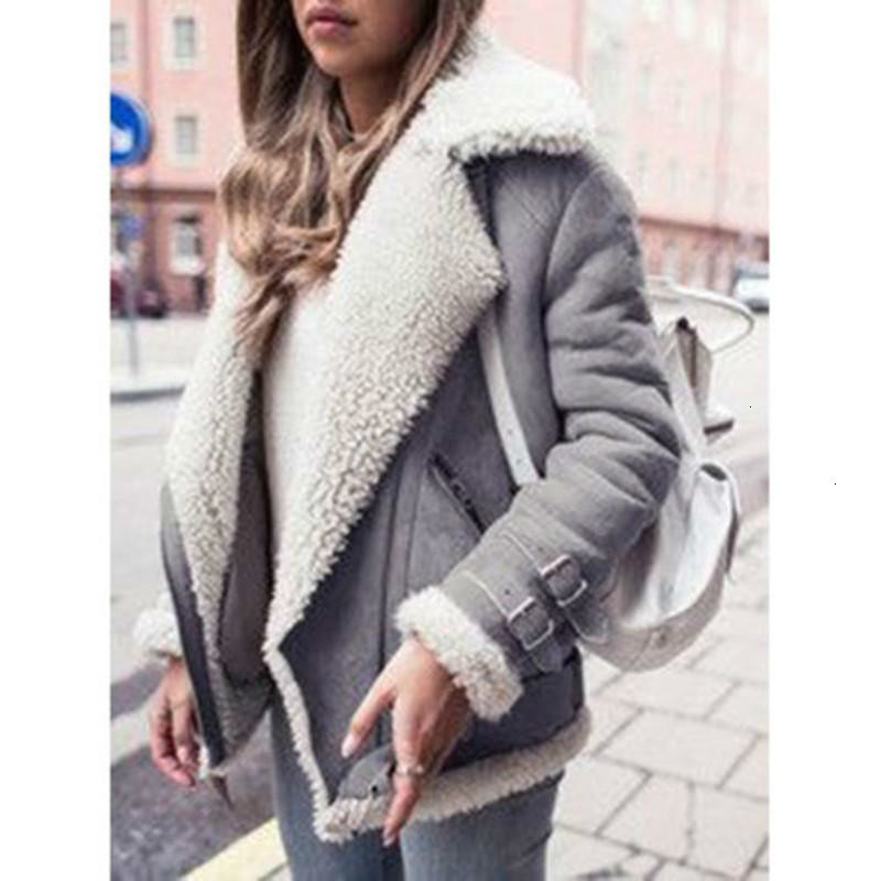 

Tops Womens Lambs Wool Coat Aviator Leather Jacket Winter jackets for Thick Women Lapel Fur Coat, Grey