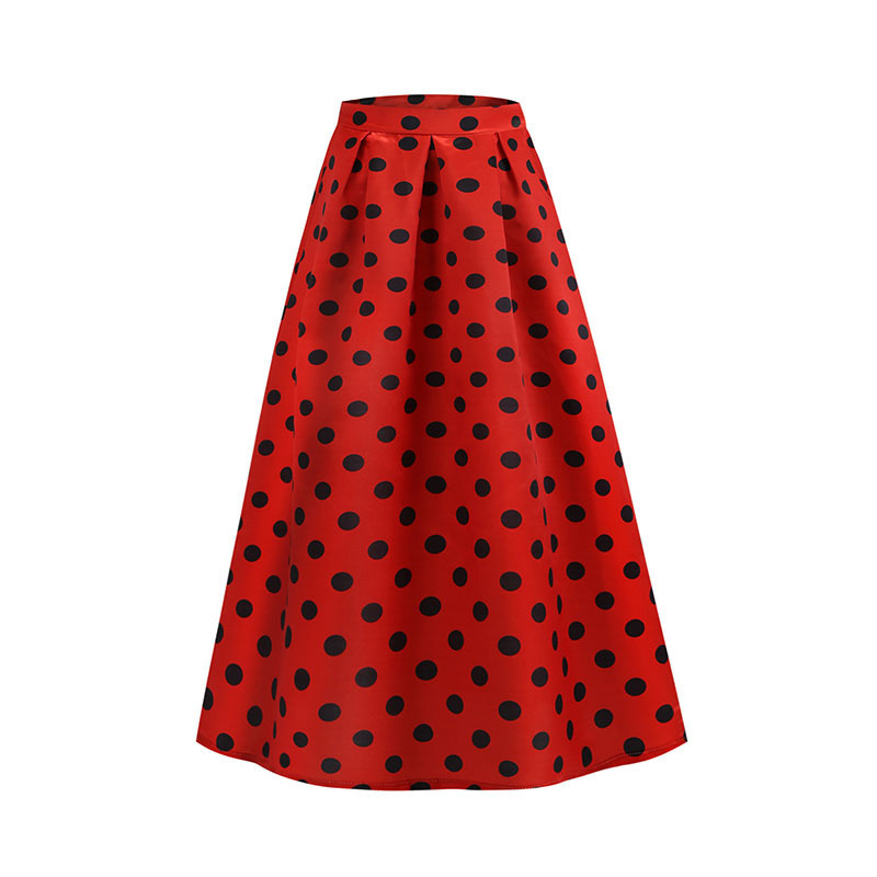 

Plus Size 3XL Women Summer Long Skirt Black Polka Dot Vintage Skirt Robe 2020 High Waist Ankle-Length Maxi Skirts Jupe Longa, 004