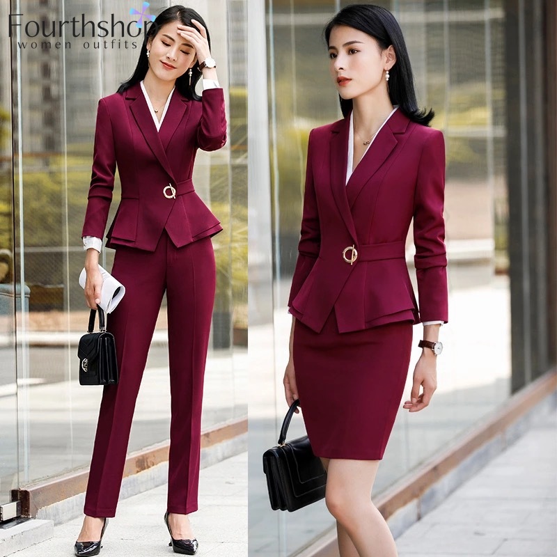 

2020 Fashion Formal Pant Suits for Women Office Work 2 Piece Pants Blazer Set Business Trousers Jacket Suit Female Autumn Winter, White shirt