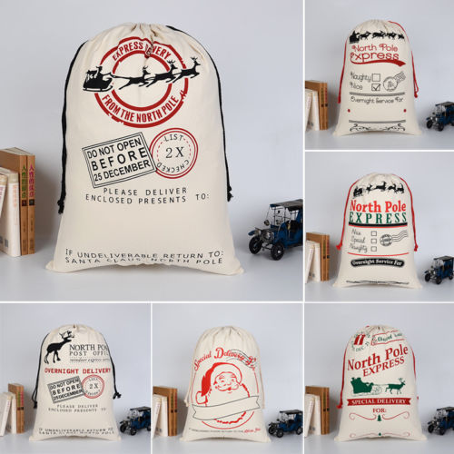 

2018 Christmas Sacks Stocking Cotton Xmas Gift Bag Santa Sack Toy Hot New Christmas Gift Bag Printed Drawstring Holders