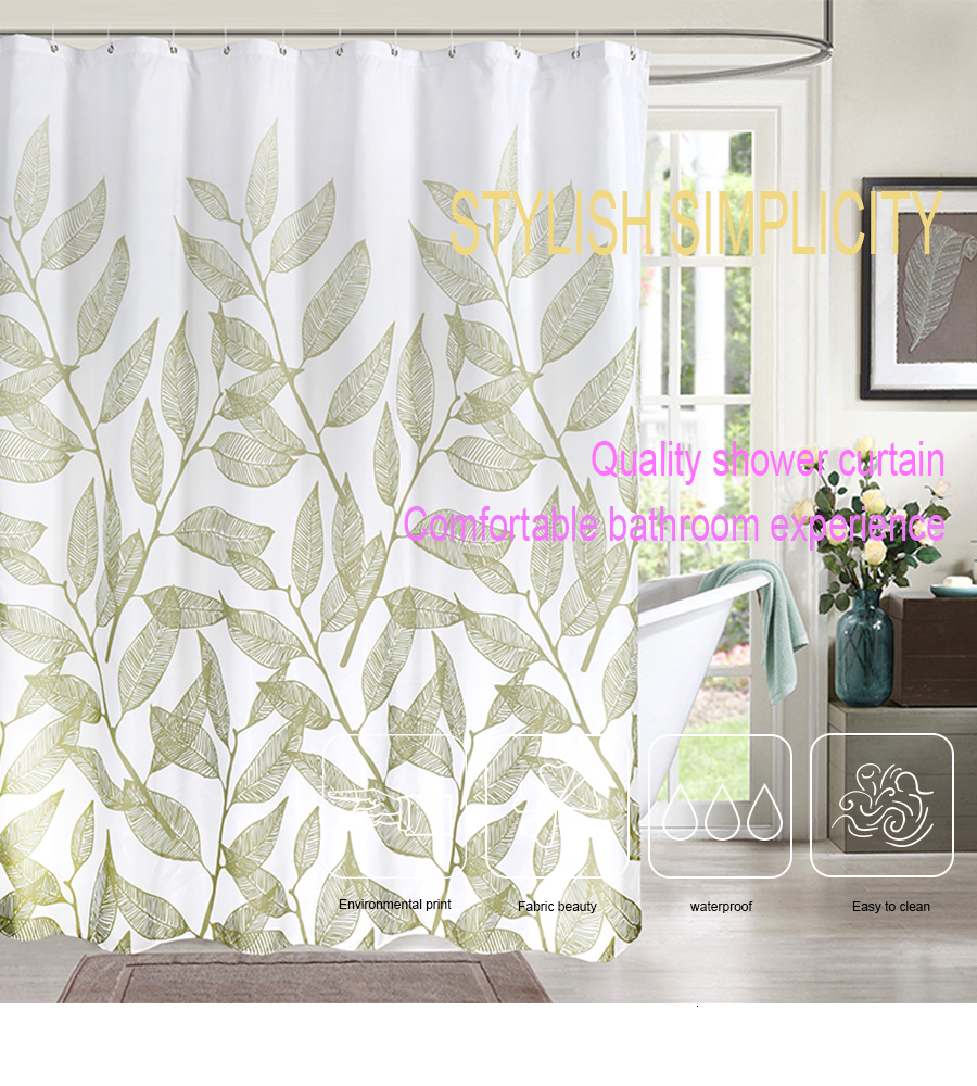 2019 Green Plant Leaf Print Shower Curtains Simple Elegant Curtain