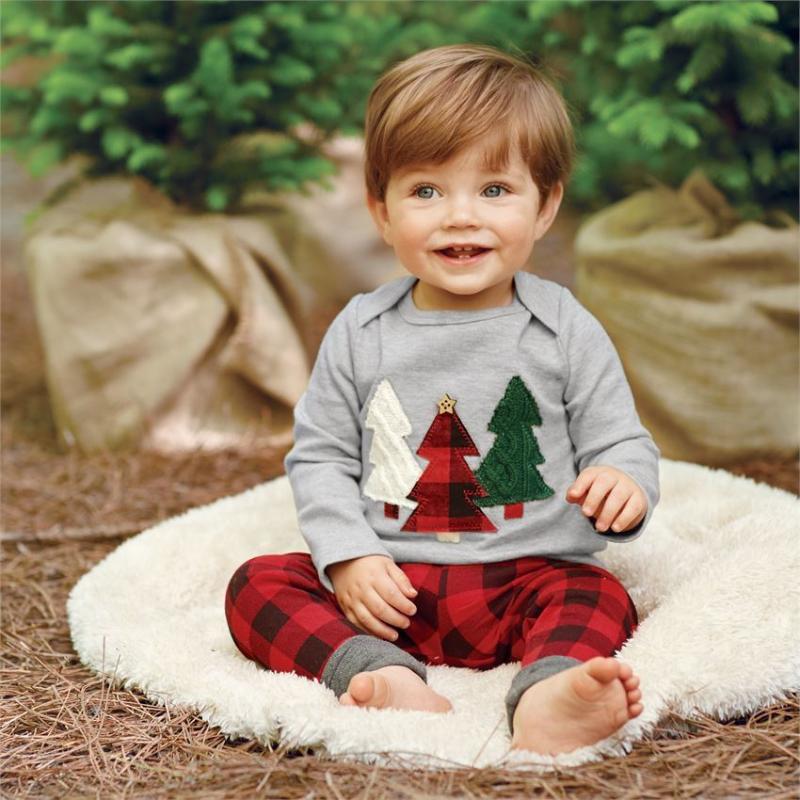 

2pcs Christmas Toddler Kids Cute Baby Boys Girls Baby Romper Tops+Pant Xmas Tree Outfits Pajamas US 1-6T, Gray
