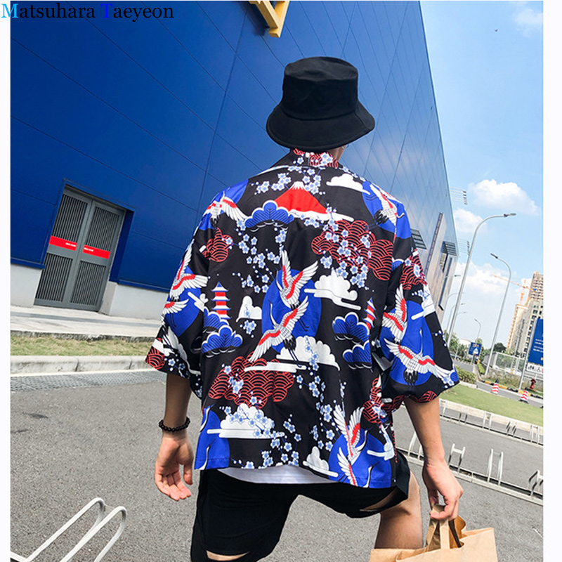 

Summer Youthful Vitalify Japanese Kimono Jacket Floral Harajuku Hip Hop Men Japan Streetwear Jacket Thin Loose Style