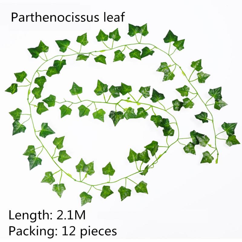 

12pcs Leaf 2.4M Home Decor Artificial Ivy Leaf Garland Plants Vine Fake Foliage Flowers Creeper Green Ivy Wreath Rattan string, Begonia leaves