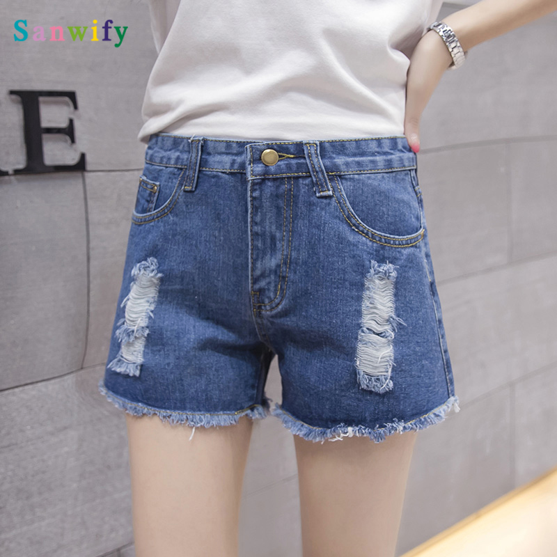 

2020 Sexy Summer Denim Shorts Women High Waist Jean Shorts Female Loose Hole Pockets Casual Plus Size, Black