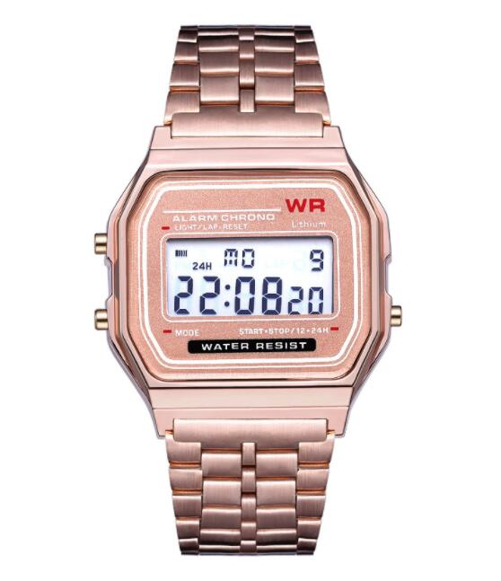 

2019 Fashion Retro Vintage Gold Watches Men Electronic Digital Watch LED Light Dress Wristwatch relogio masculino FYMHM102, Rose gold