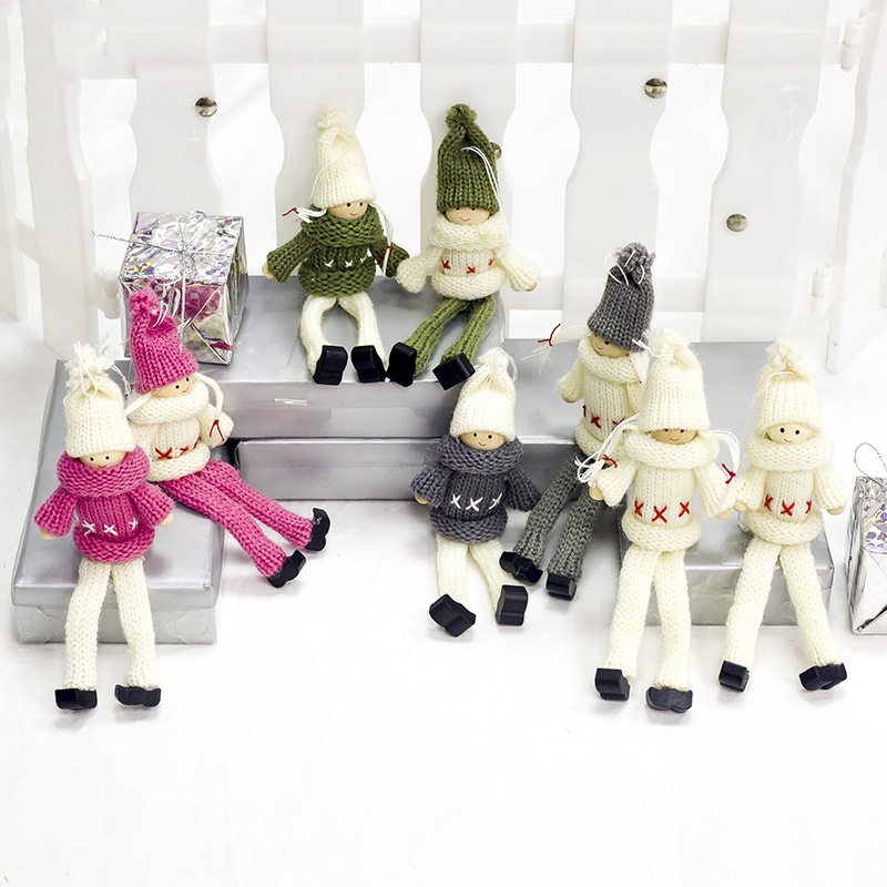 

Hot 2PCS Kawaii Knitted Christmas Tree Hanging Dolls Pendants Desktop Ornaments for Holiday Home Party Decor New Year Kids Gift
