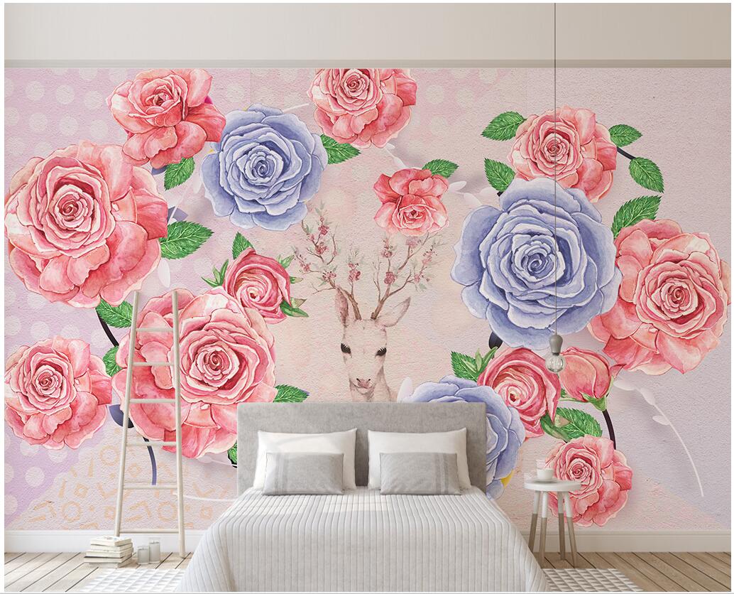 

WDBH 3d photo wallpaper custom mural Modern European minimalist rose elk backround room home decor 3d wall murals wallpaper for walls 3 d, Non-woven