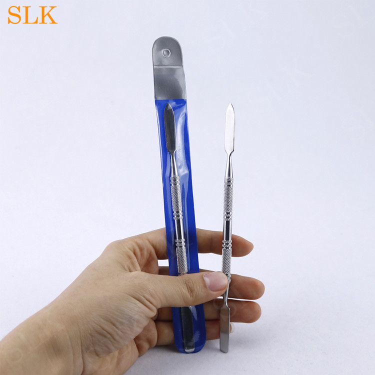 

Double flat spoon shape dab tool 100% GR2 stainless steel dabber for carving wax 150mm clear pet packing metal cleaning tool wax atomizer