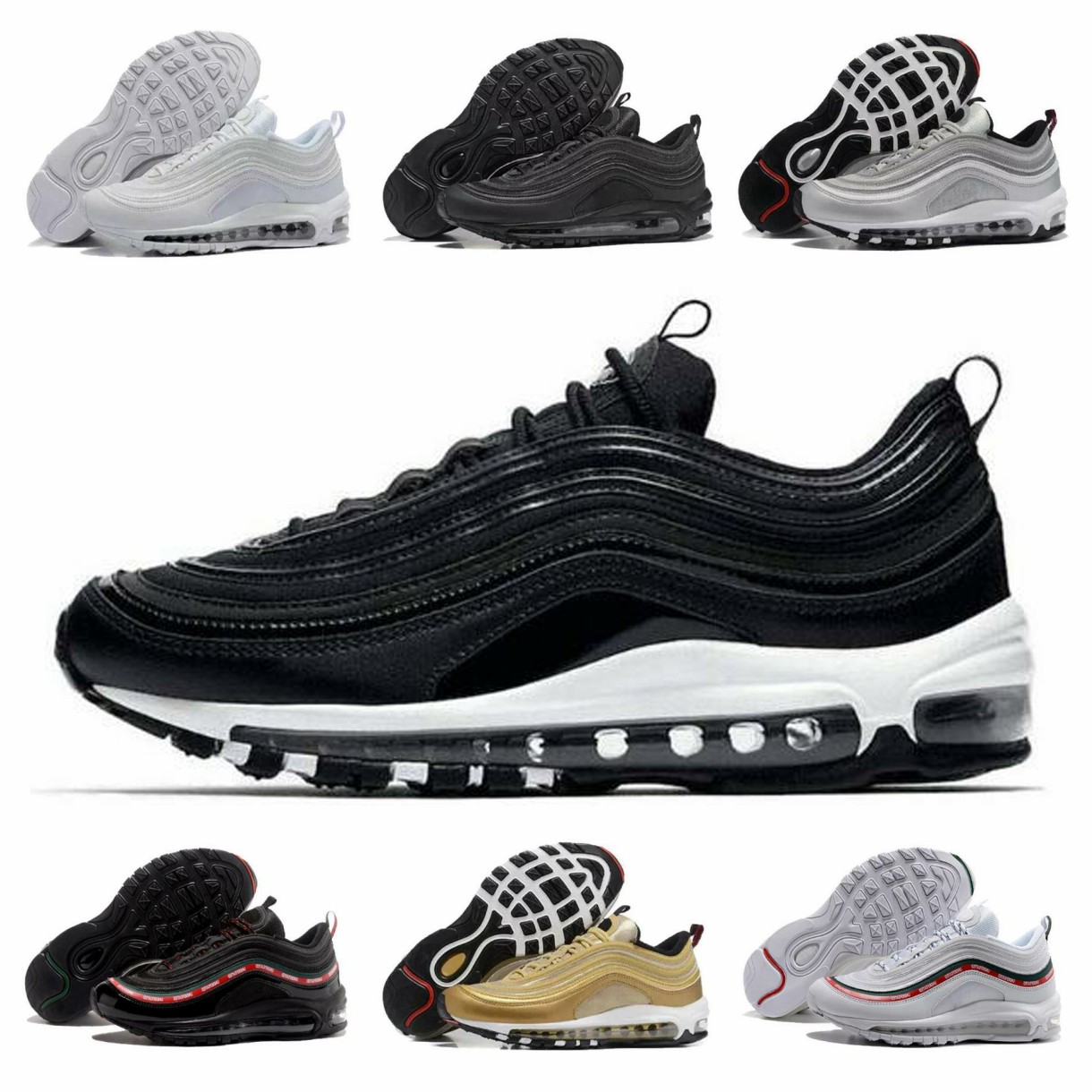 

men running shoes women sports trainers 97s OG triple black metallic gold silver bullet white 3M classical outdoor sneakers 2020