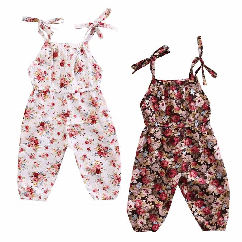 

2019 Infant Toddlers Girl Floral Jumpsuit Sling Sleeveless Bodysuit, Blue