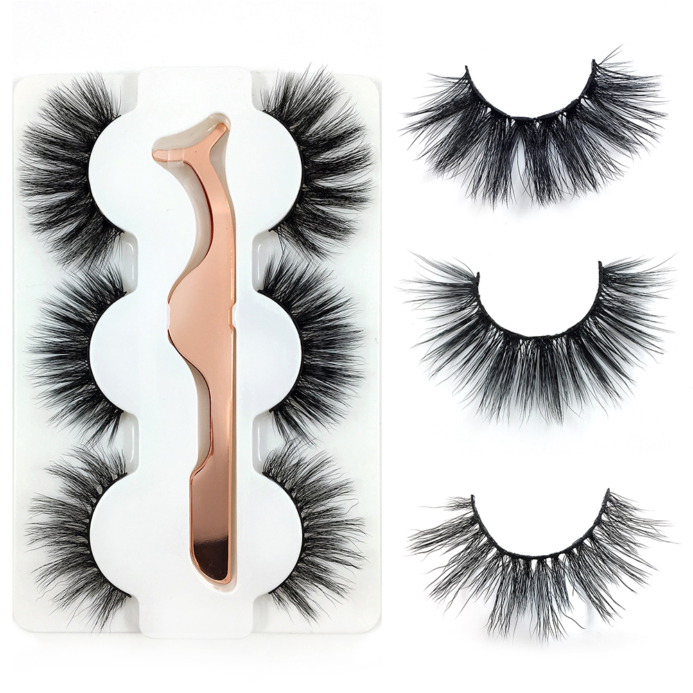 

3 Pairs 6D Mink Hair False Eyelashes With Stainless Steel Tweezer Crisscross Natural Makeup Eyelash Mixed Style Fluffy Eyelashes
