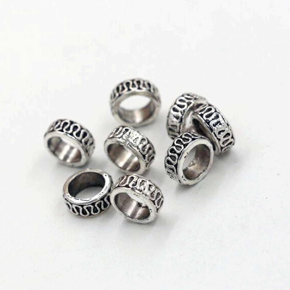 

200pcs Antique Silver Alloy Carved Large Hole Spacer Beads For Jewelry Making Bracelet Necklace DIY Accessories 8*4mm