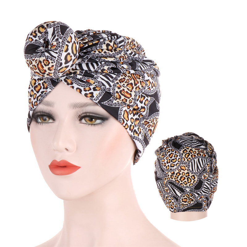 

2020 trendy leopard turban cap donut animal print muslim headdress Inner caps for hijab femme musulman hijab underscarf bonnet