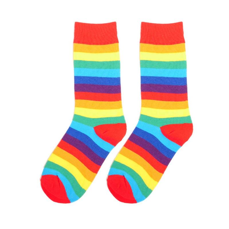 

Fashion Rainbow Striped Socks Harajuku Candy Color Elasticity Sweet Women Long Socks Happy Street Skateboard Sox, White