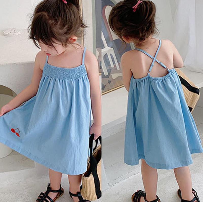 

2020 Summer Baby Girl Dress Spaghetti Strap Vestido Jeans Casual Girl's Dress, Blue