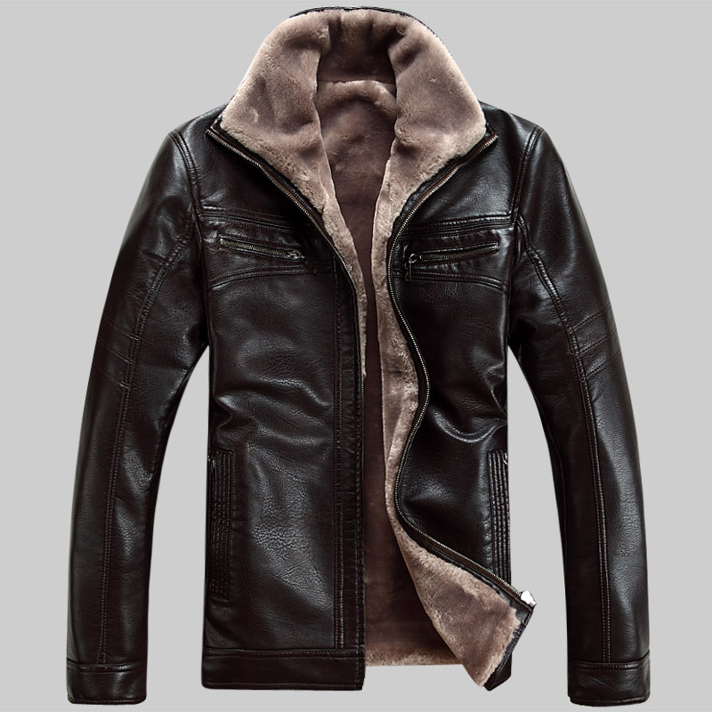 

FreeShipping Hot Sale Winter Thick Leather Garment Casual flocking Leather Jacket Men's Clothing Jacket Men 1813, Brown