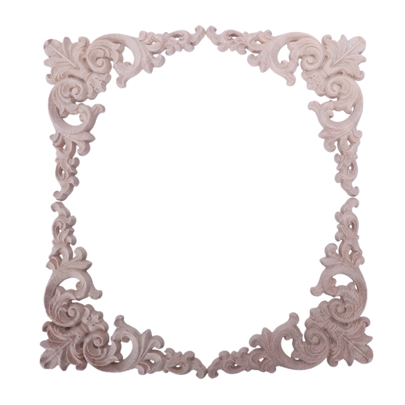 

4pcs Rubber Wood Oak Carved Corner Onlay Applique Furniture Home Door Decor DIY