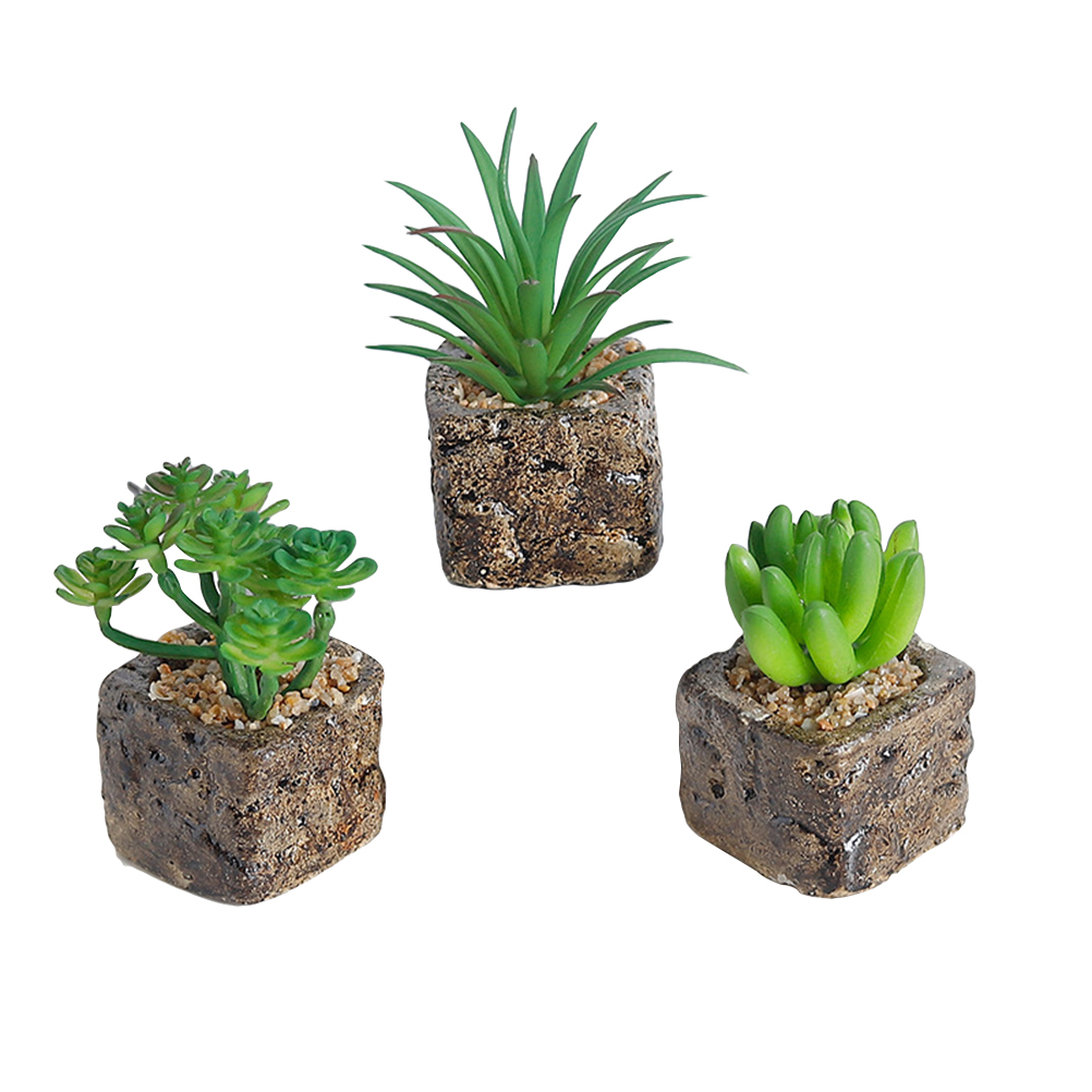 

3 pcs Artificial Succulents Creative Green Stone Pots Simulation Plants Bonsai Decor for Home, As pic