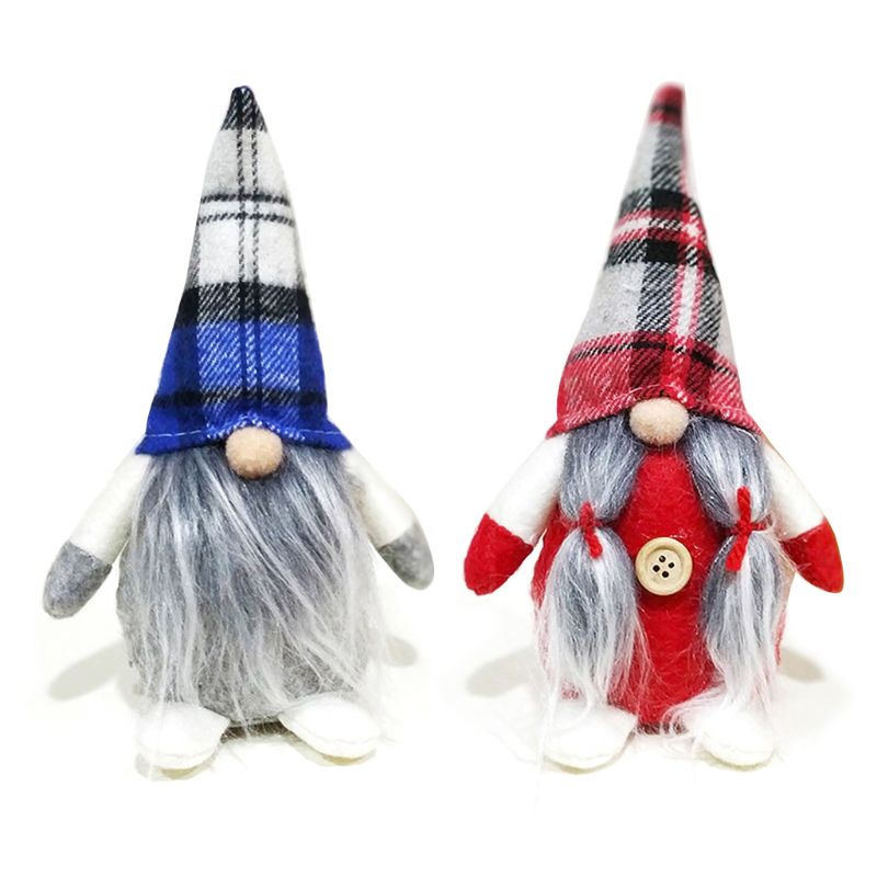 

Christmas Handmade Swedish Gnome Doll Ornaments Grid Hat Figurine Holiday Home Party Decor Kids Xmas Gift