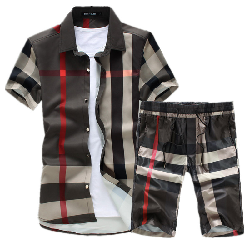 

Summer Fashion New Men's Casual Boutique Short Sleeve Shirt Shorts Sets Elastic Waist Straight Shorts, Tu se