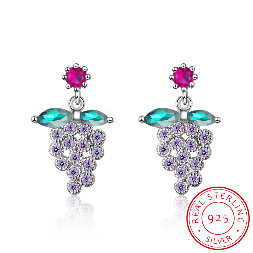 Cadena de cristal de color púrpura uva Cluster pendientes de mujer de fruta declaración pendientes