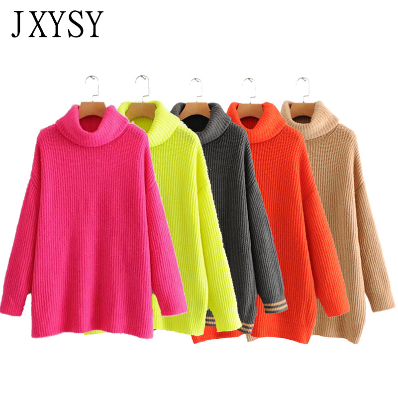 

2019 New Winter Women Sweaters Turtleneck England style Loose Knitted Pullovers Thick Warm Long Sleeve Sweaters Female Tops, 1-rose