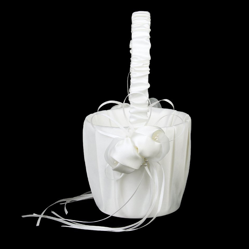 

Satin Wedding Flower Basket Ornate of Buds for Wedding - white