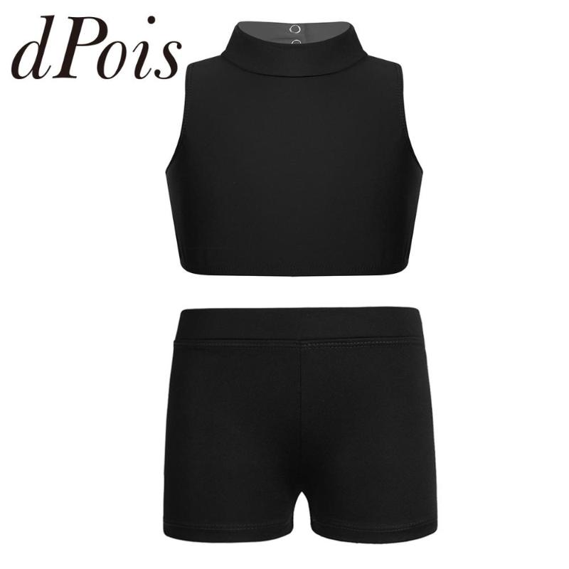 

Children's Activewear Girls Sleeveless Criss Cross Back Tanks Bra Crop Top with Boy-cut Low Rise Dance Shorts Kids Sports Sets, Black