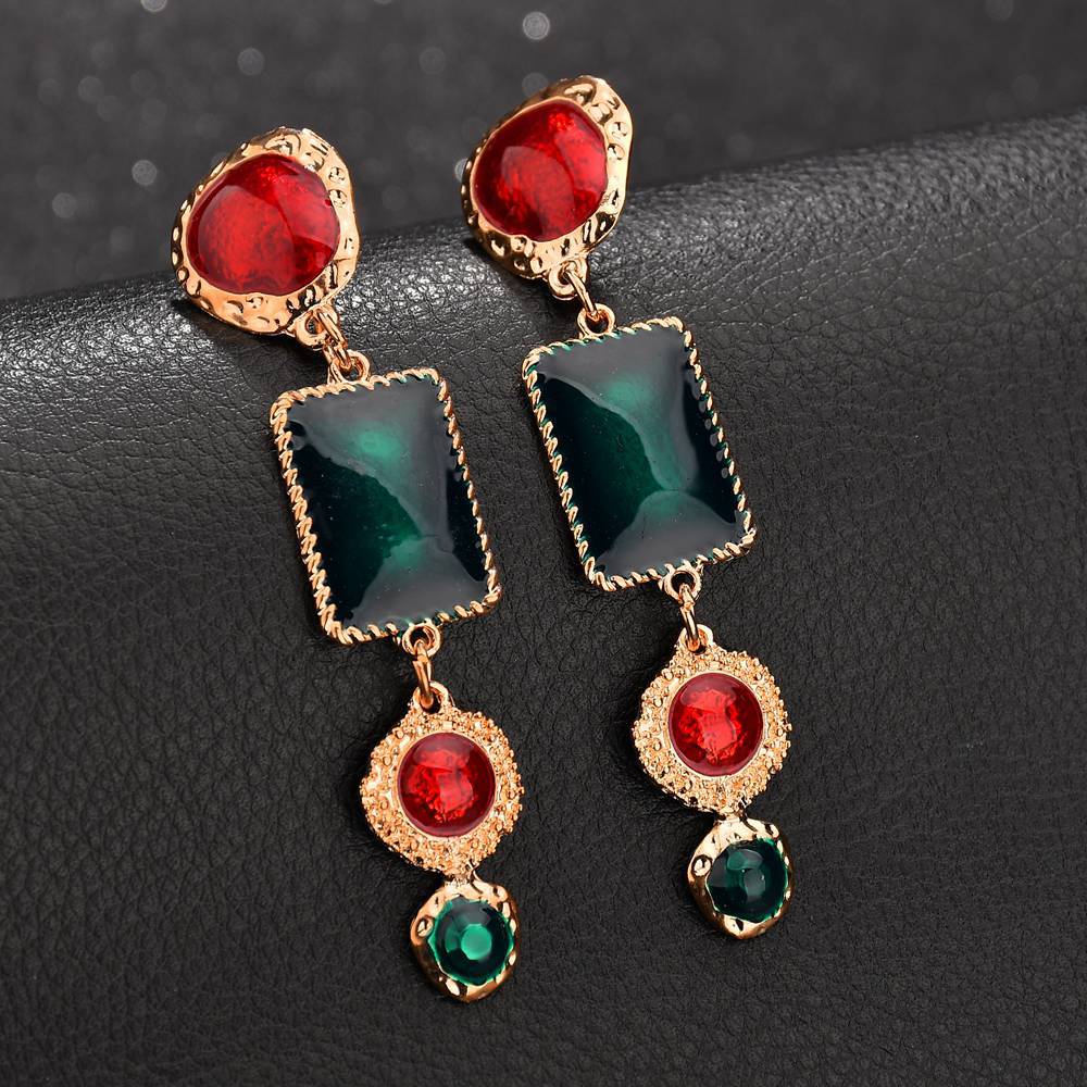 

Vintage Stud Earrings Fashion Jewelry Enamel Colorfol Earring Women Accessory Bijoux Long Earrings Geometric Jewelry